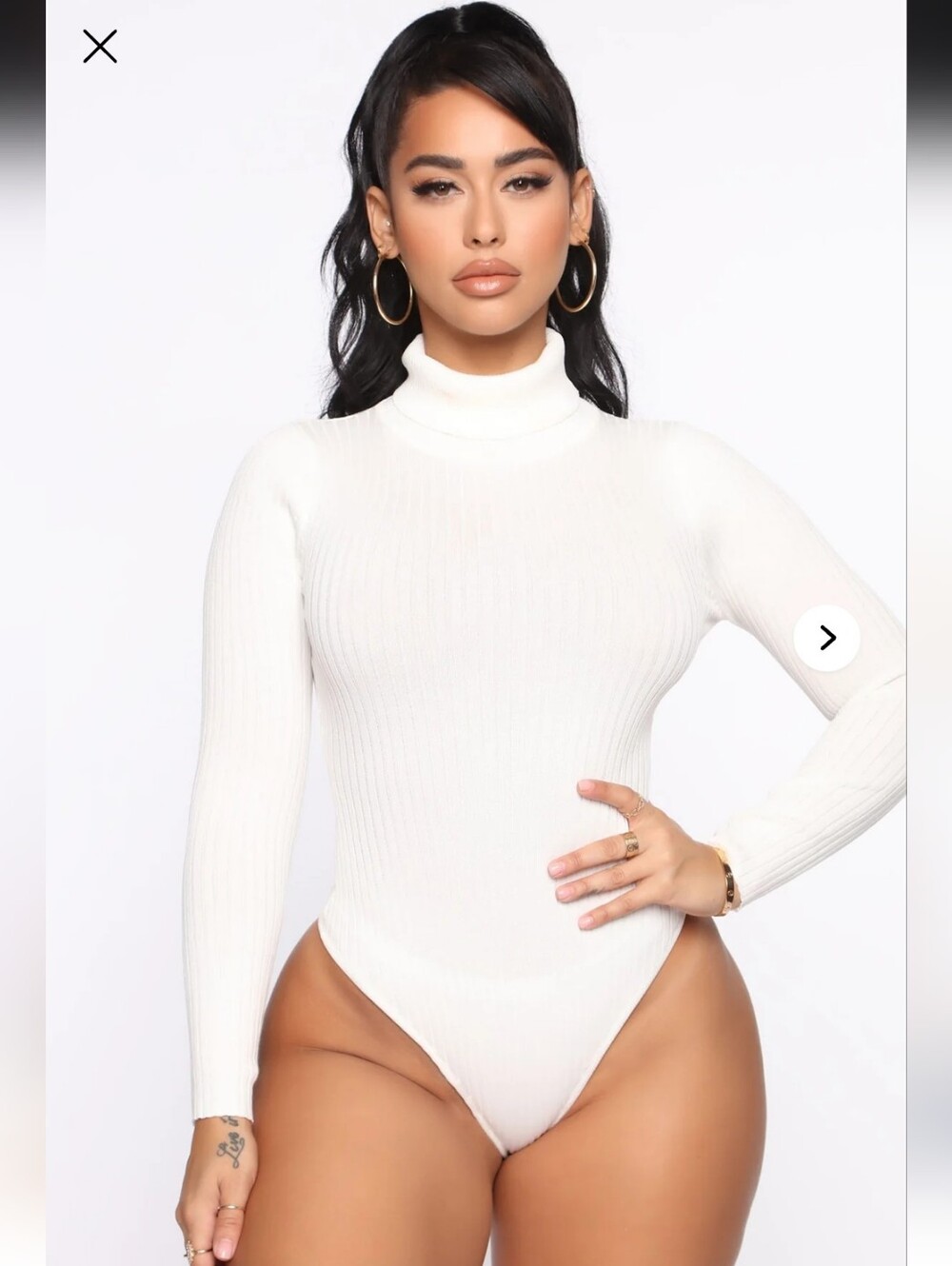 Fashion Nova White Ribbed Turtleneck Long Sleeve Bodysuit